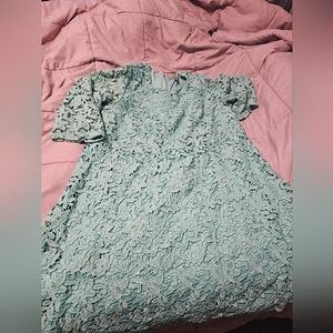 Jessica London Teal Floral Lace Overlay Dress